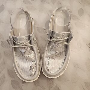 Silver Sequin Women's Shoes HEY DUDE Size 8